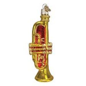 Old World Christmas Golden Gold Glitter Trumpet Blown Glass Ornament 2006 OWC